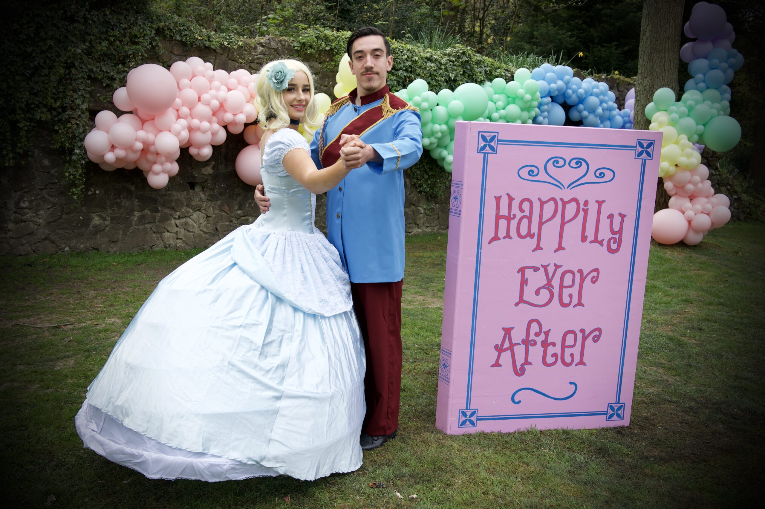 Happily Ever After Disney princess themed prop with balloons and character dress up